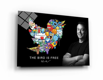 Elon Musk's Twitter Bird Free Speech Wall Art Twit-ter Wall Poster Blue Bird Art First Post Ever Canvas Social Media Logo Meme Office