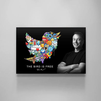 Elon Musk's Twitter Bird Free Speech Wall Art Twit-ter Wall Poster Blue Bird Art First Post Ever Canvas Social Media Logo Meme Office