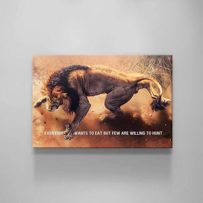 Adult Aggressive Lion Motivational Quote Canvas Home Wall Decor Inspirational Art Everyone Wants to Eat but Few Are Willing to Hunt