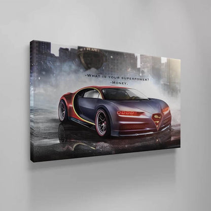 My Superpower Is Money Motivational Sport Car Canvas Inspirational Red Car Quote Art Expensive Luxury Car Poster Superman Car Office Art