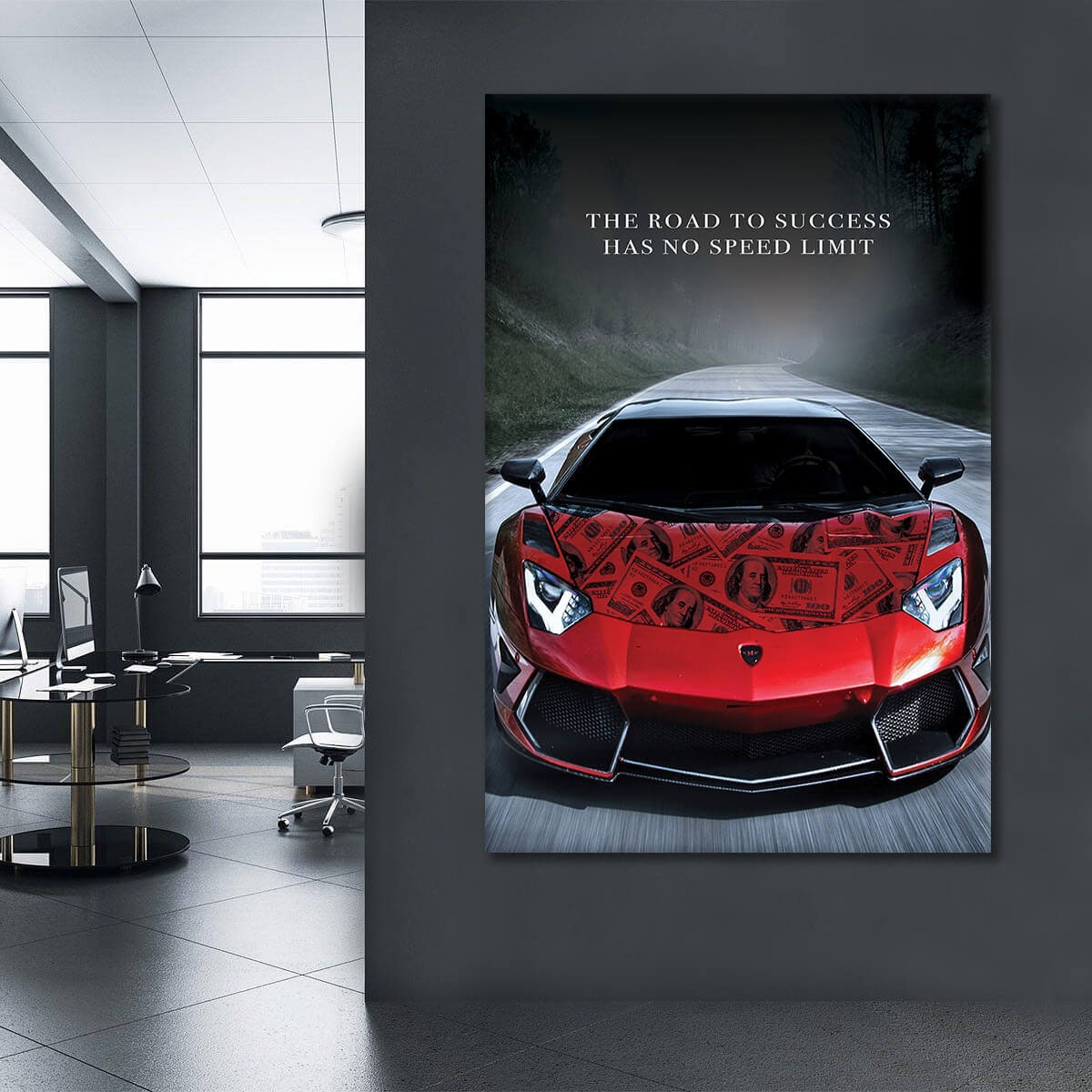 The Road to Success Has No Speed Limit - Motivational Wall Art - Inspirational Poster Quote - Red Lambo Canvas