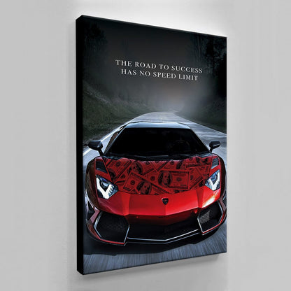 The Road to Success Has No Speed Limit - Motivational Wall Art - Inspirational Poster Quote - Red Lambo Canvas