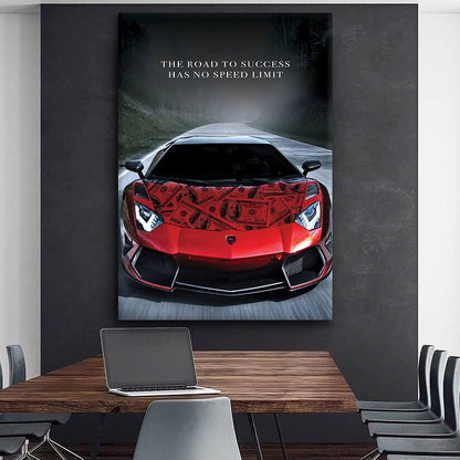 The Road to Success Has No Speed Limit - Motivational Wall Art - Inspirational Poster Quote - Red Lambo Canvas