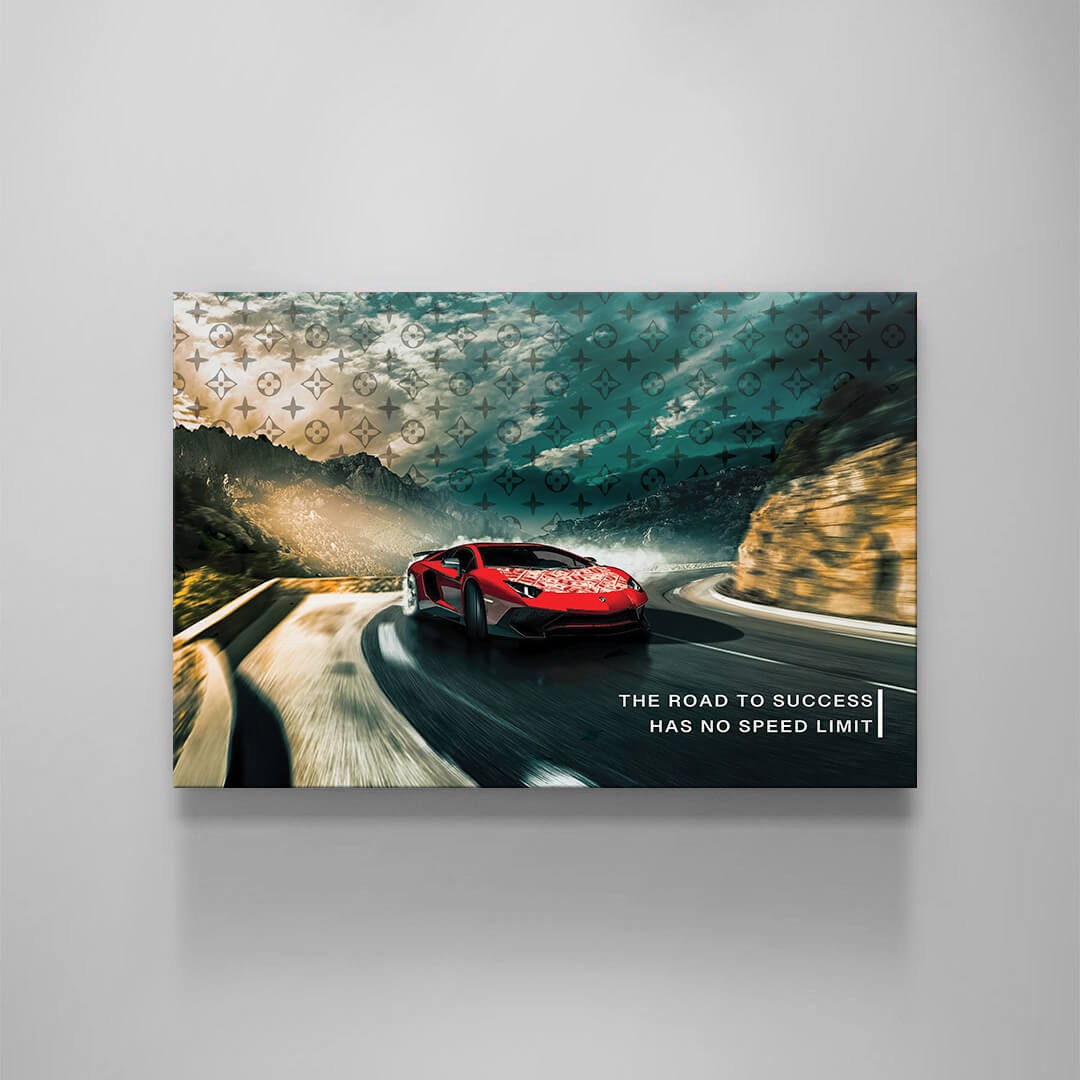 The Road to Success Has No Speed Limit - Motivational Wall Art - Red Lambo Inspirational Quote Poster - Dollars Way to Success Print