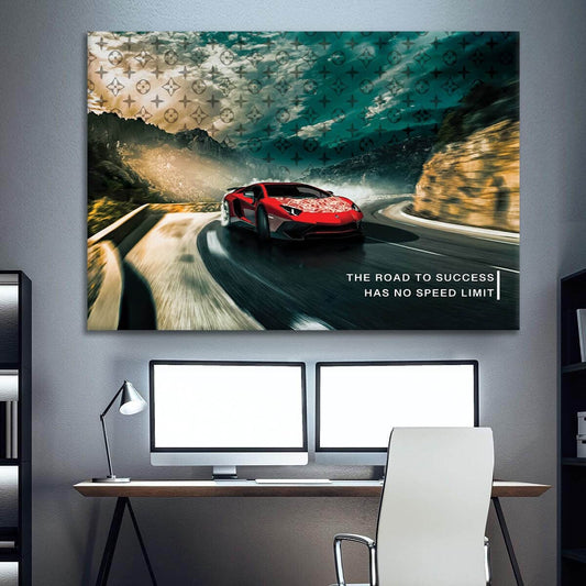 The Road to Success Has No Speed Limit - Motivational Wall Art - Red Lambo Inspirational Quote Poster - Dollars Way to Success Print