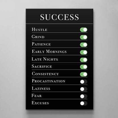 Motivational wall art canvas print inspirational SUCCESS art success alarm hustle grind early mornings sacrifice no fear no excuses poster