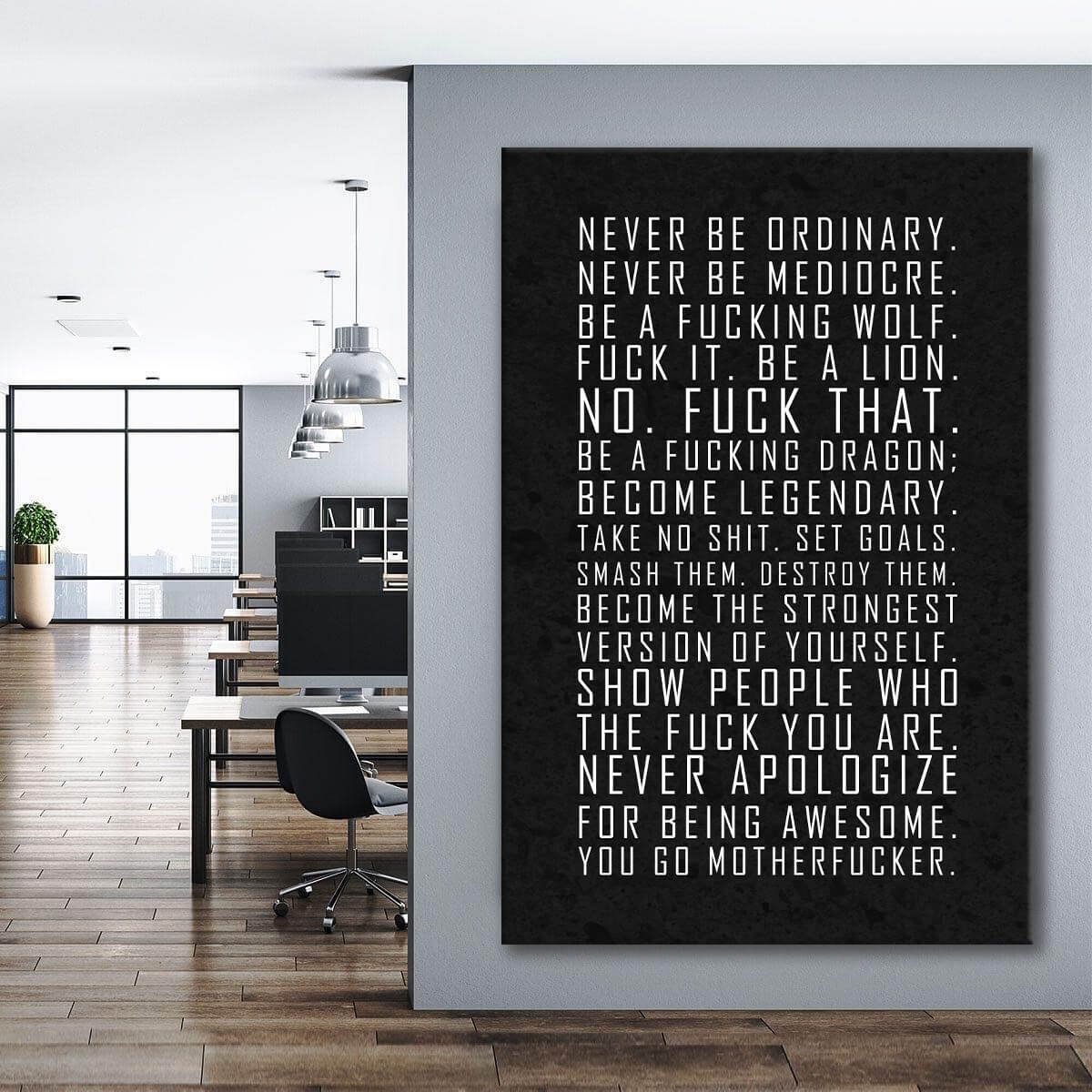 Motivational Wall Art Inspirational Poster Print Entrepreneur Quotes Office Canvas Never Be Ordinary Art Motivate Quotes Print