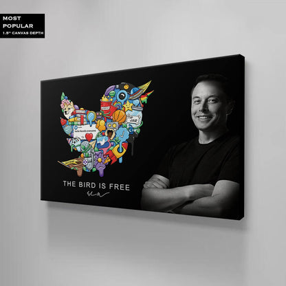 Elon Musk's Twitter Bird Free Speech Wall Art Twit-ter Wall Poster Blue Bird Art First Post Ever Canvas Social Media Logo Meme Office