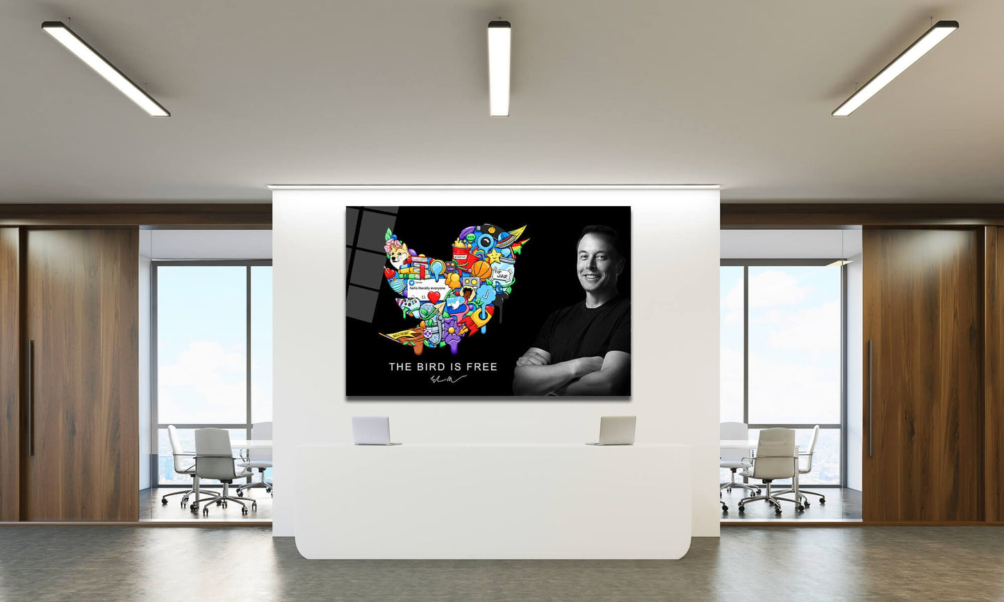 Elon Musk's Twitter Bird Free Speech Wall Art Twit-ter Wall Poster Blue Bird Art First Post Ever Canvas Social Media Logo Meme Office