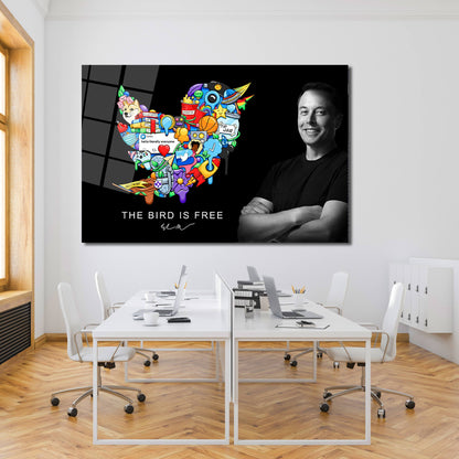 Elon Musk's Twitter Bird Free Speech Wall Art Twit-ter Wall Poster Blue Bird Art First Post Ever Canvas Social Media Logo Meme Office