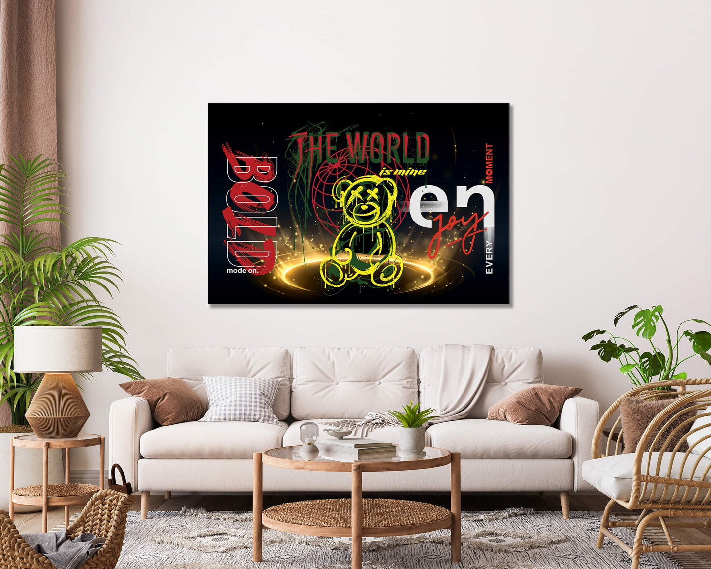 The World is Yours Wall Art - Enjoy Every Moment Canvas Print - Bold Mode On Poster - "I Run the World" Art - Teddy Bear Graffiti Street Wall Art