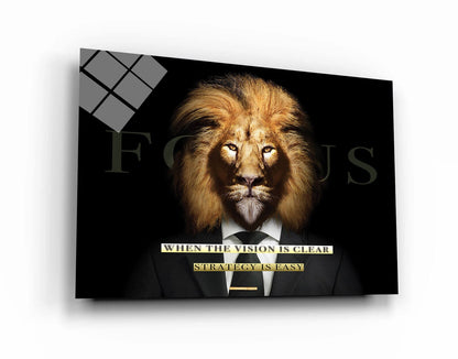 Motivational Wall Art Clear Vision Inspirational Quote Poster Lion Head Costume Print Strategy Canvas Focus Entrepreneur