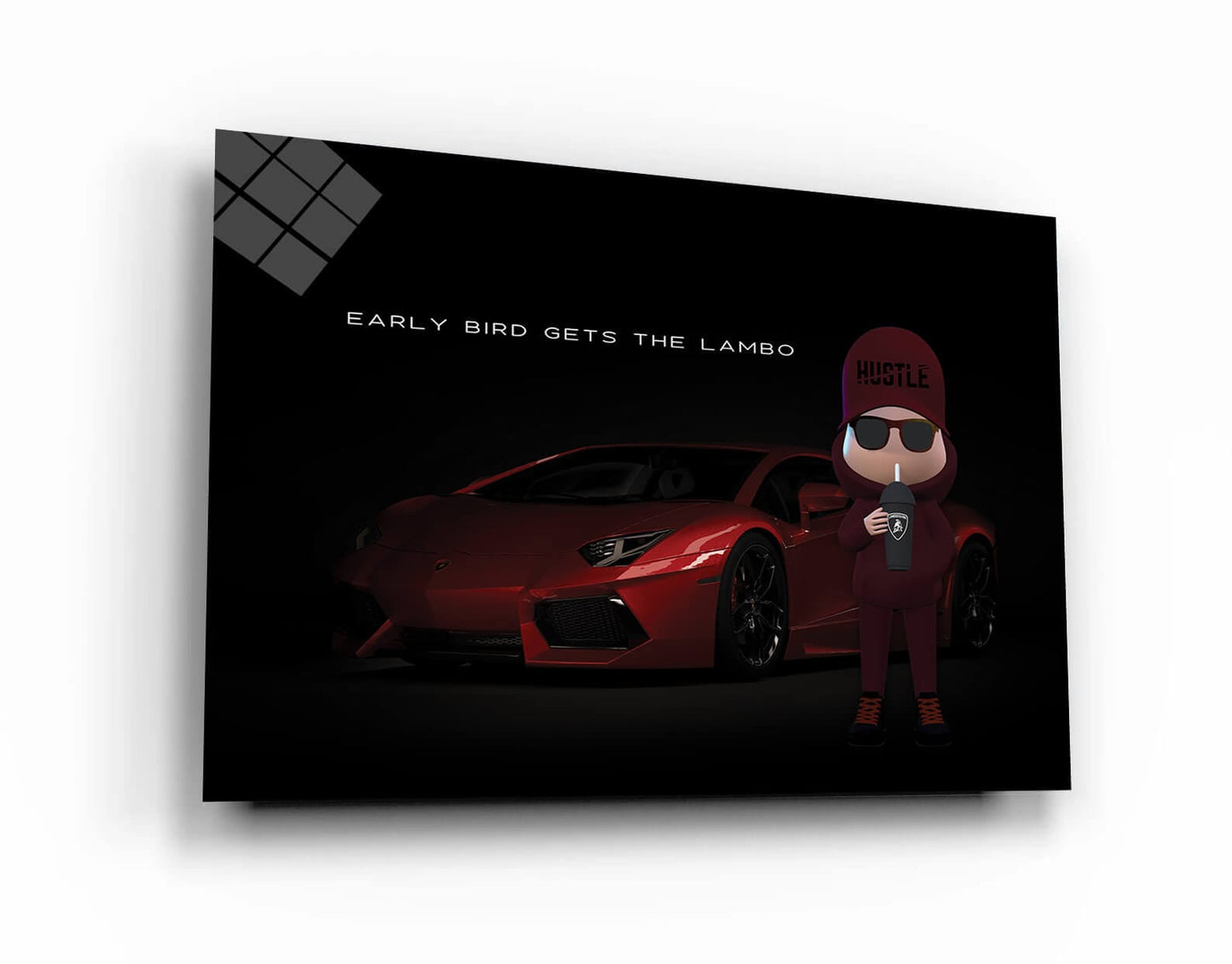 Early Bird Gets the Lambo Acrylic Red Lamborghini Luxury Lifestyle Motivational Quote Poster Millionaire Sport Car Hustle Art