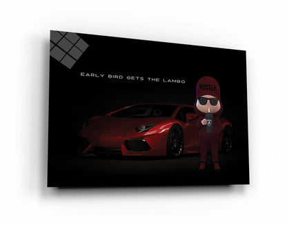 Early Bird Gets the Lambo Acrylic Red Lamborghini Luxury Lifestyle Motivational Quote Poster Millionaire Sport Car Hustle Art