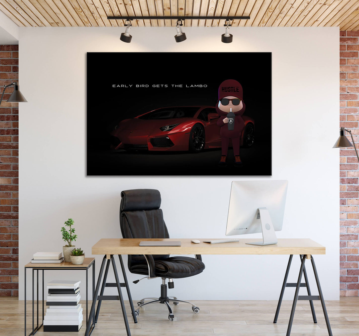 Early Bird Gets the Lambo Acrylic Red Lamborghini Luxury Lifestyle Motivational Quote Poster Millionaire Sport Car Hustle Art