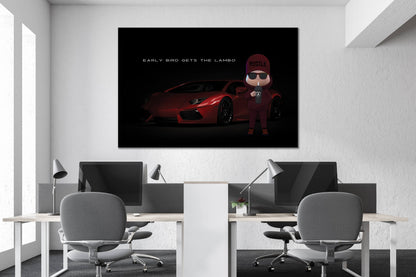 Early Bird Gets the Lambo Acrylic Red Lamborghini Luxury Lifestyle Motivational Quote Poster Millionaire Sport Car Hustle Art