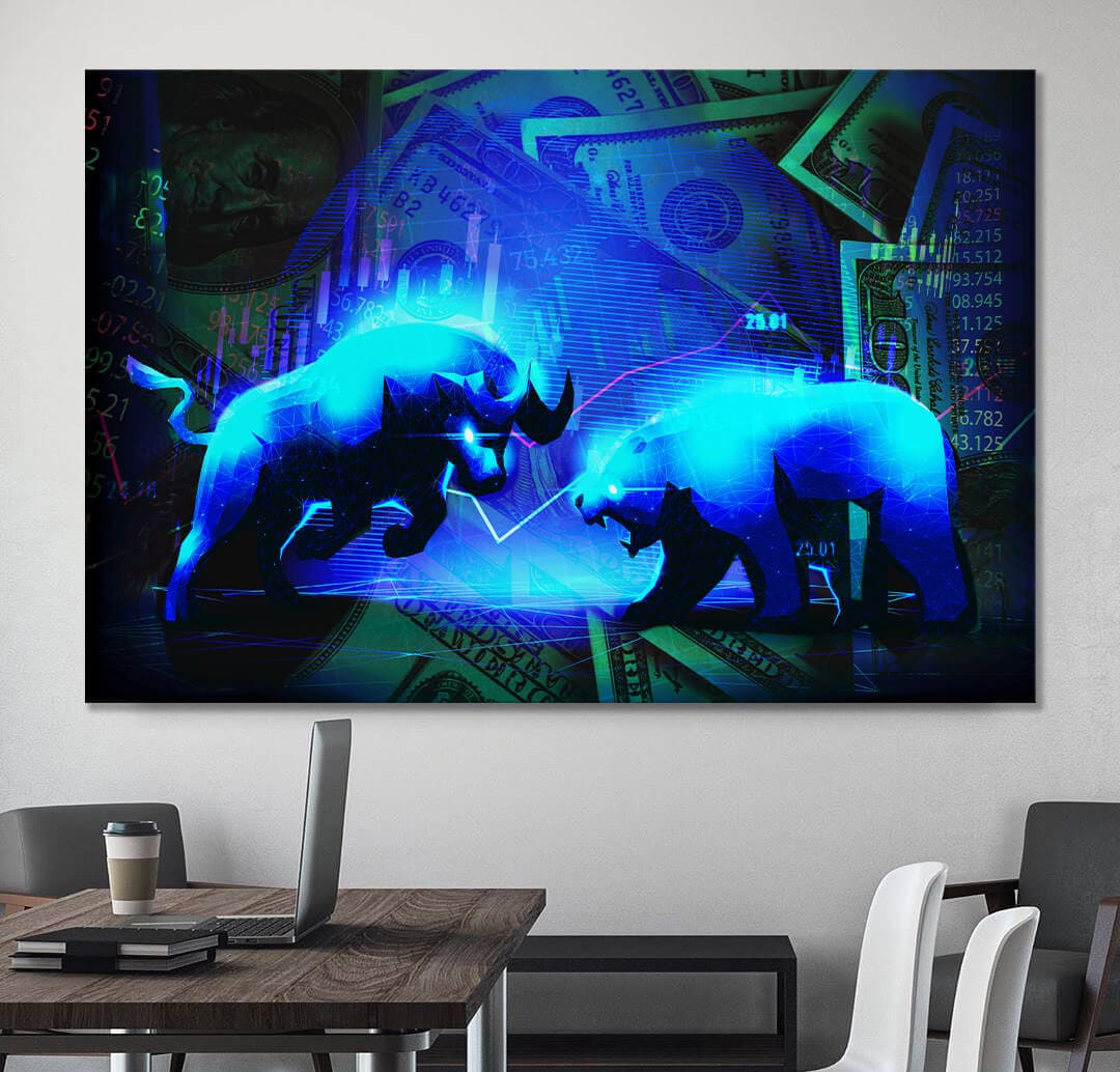 Wall Street Bear Vs Bull Wall Decor Bearish And Bullish Canvas Art Office Poster Trading Money Trader Motivational Quote Rules For Success Wall Art