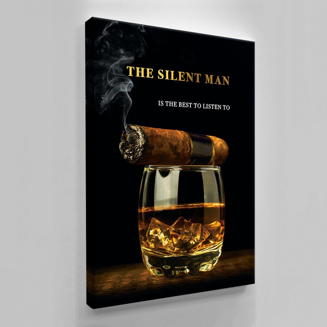 Real Men's Canvas Whiskey Wall Art Cigar Poster Actions Over Words Print The True Man Gift for Him Motivational Inspirational Wall Art