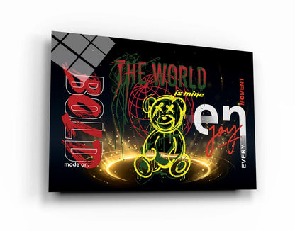 The World is Yours Wall Art - Enjoy Every Moment Canvas Print - Bold Mode On Poster - "I Run the World" Art - Teddy Bear Graffiti Street Wall Art