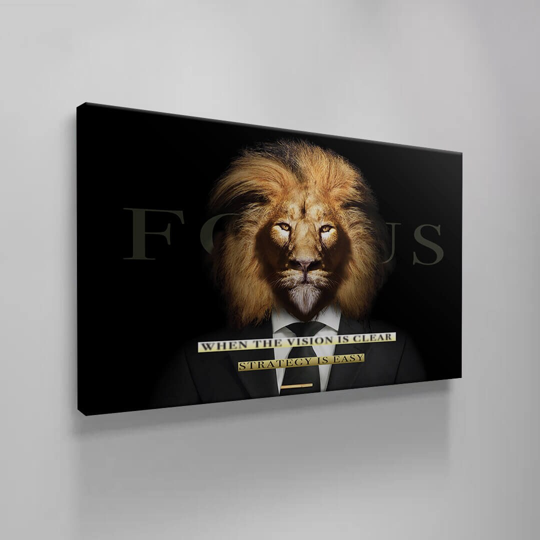 Motivational Wall Art Clear Vision Inspirational Quote Poster Lion Head Costume Print Strategy Canvas Focus Entrepreneur