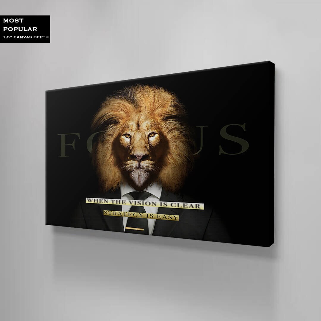 Motivational Wall Art Clear Vision Inspirational Quote Poster Lion Head Costume Print Strategy Canvas Focus Entrepreneur