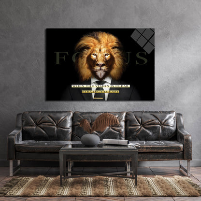 Motivational Wall Art Clear Vision Inspirational Quote Poster Lion Head Costume Print Strategy Canvas Focus Entrepreneur