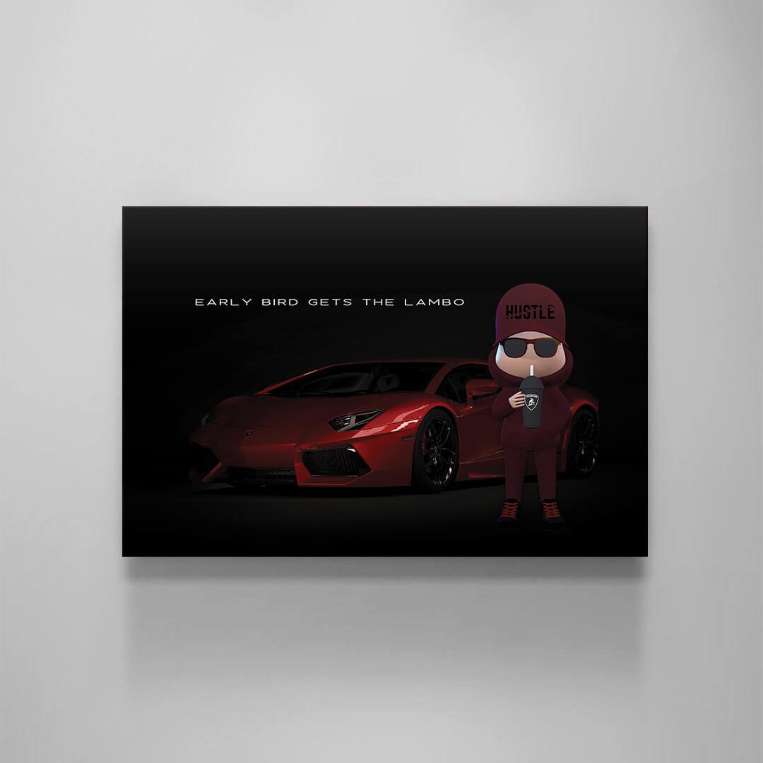 Early Bird Gets the Lambo Acrylic Red Lamborghini Luxury Lifestyle Motivational Quote Poster Millionaire Sport Car Hustle Art