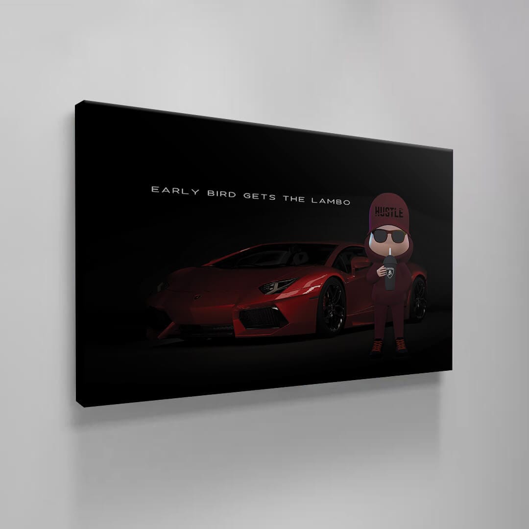 Early Bird Gets the Lambo Acrylic Red Lamborghini Luxury Lifestyle Motivational Quote Poster Millionaire Sport Car Hustle Art