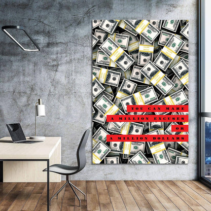 Motivational Wall Art Inspirational Office Poster Money Quote Canvas Million Dollars Art No Excuses Poster Entrepreneur Motivate Print