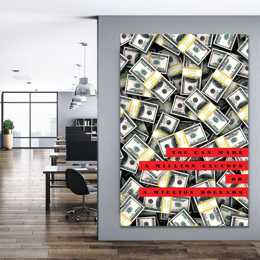 Motivational Wall Art Inspirational Office Poster Money Quote Canvas Million Dollars Art No Excuses Poster Entrepreneur Motivate Print