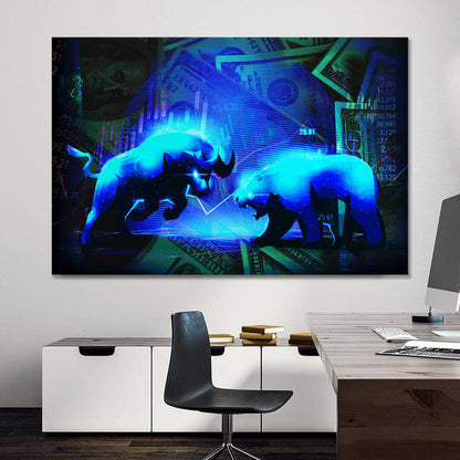 Wall Street Bear Vs Bull Wall Decor Bearish And Bullish Canvas Art Office Poster Trading Money Trader Motivational Quote Rules For Success Wall Art