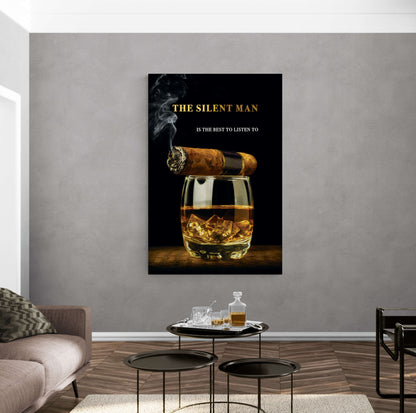 Real Men's Canvas Whiskey Wall Art Cigar Poster Actions Over Words Print The True Man Gift for Him Motivational Inspirational Wall Art