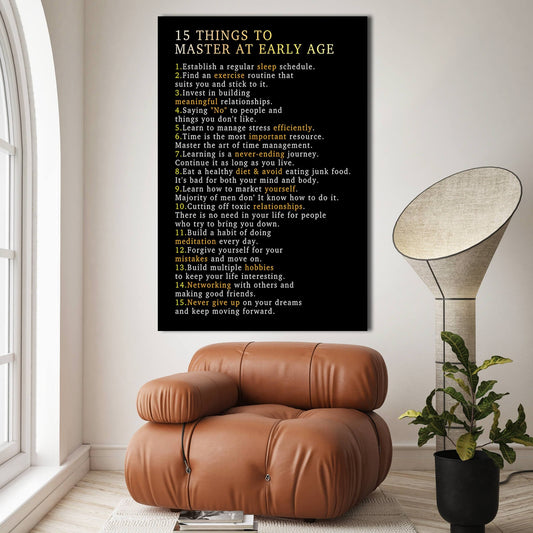 Motivational wall art canvas print inspirational SUCCESS quotes 15 things to master early OFFICE decor healthy lifestyle rules home wall poster