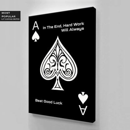 Motivational Wall Art Inspirational Poster Print Entrepreneur Office Canvas Hard Work Always Beat Good Luck Ace of Spades