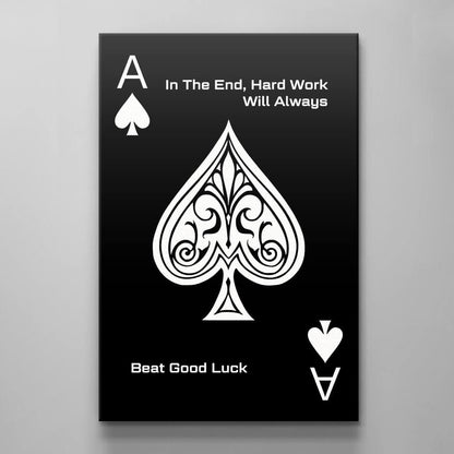 Motivational Wall Art Inspirational Poster Print Entrepreneur Office Canvas Hard Work Always Beat Good Luck Ace of Spades