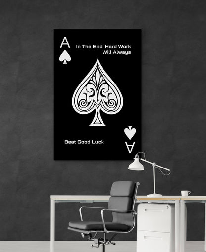 Motivational Wall Art Inspirational Poster Print Entrepreneur Office Canvas Hard Work Always Beat Good Luck Ace of Spades