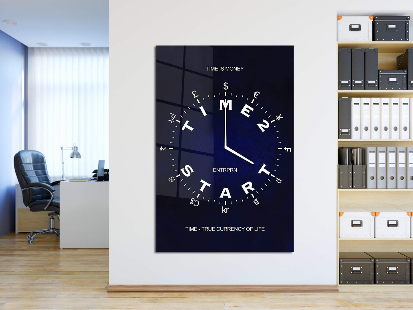 Time is Money Wall Art - Motivational Office Currency Watch Inspirational Entrepreneur Poster - Time to Start Print - Currency of Life Canvas