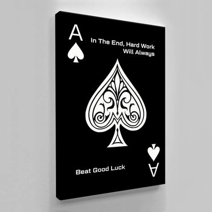 Motivational Wall Art Inspirational Poster Print Entrepreneur Office Canvas Hard Work Always Beat Good Luck Ace of Spades