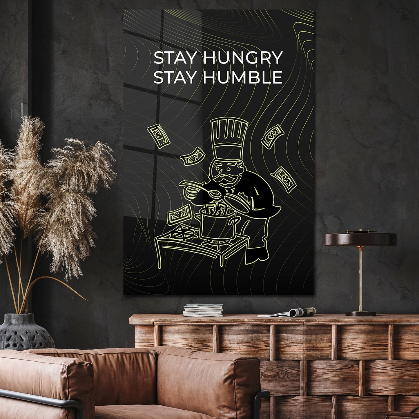 Stay Hungry Stay Humble Canvas Black Burgher with Diamonds Motivational Quote Poster Leader Print Inspirational Office Art