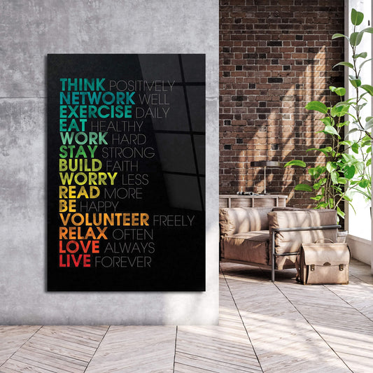 Think Positively Art - Exercise Daily, Eat Healthy Poster - Work Hard Print - Stay Strong, Build Faith, Worry Less - Read More, Be Happy, Love