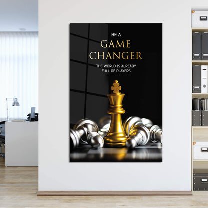 Be A GAME CHANGER Motivational Wall Art, Gold Chess Inspirational Quote Poster, King Move Office Print, Entrepreneur Canvas, Bold Thinking