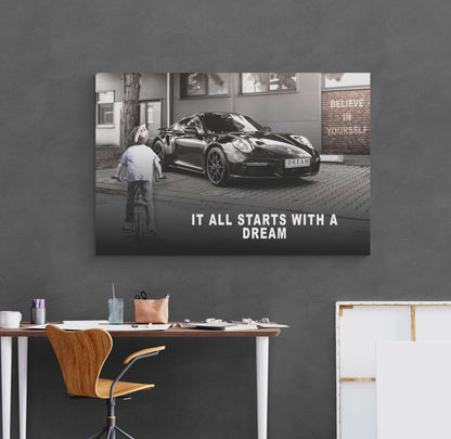 It All Starts with a Dream Motivational Wall Art Canvas Print Office Decor Entrepreneur Quote Inspirational Kid Framed Poster