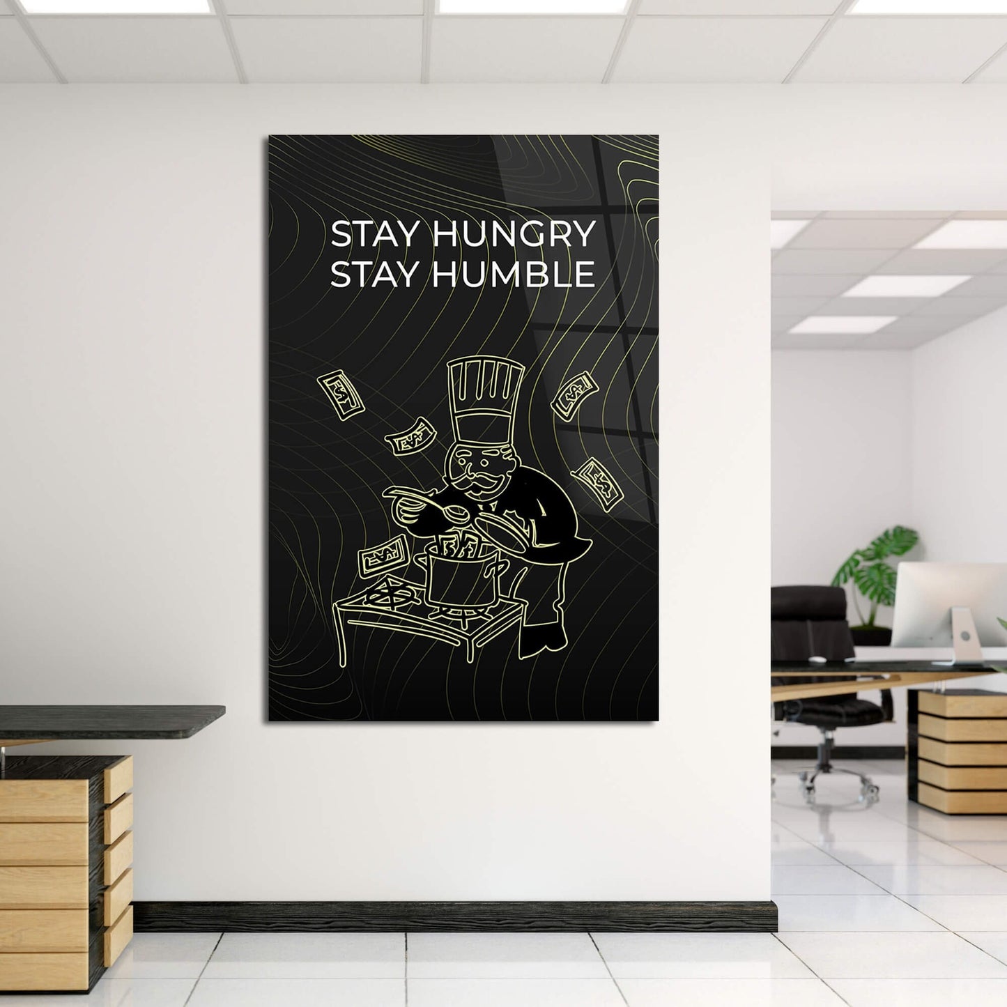 Stay Hungry Stay Humble Canvas Black Burgher with Diamonds Motivational Quote Poster Leader Print Inspirational Office Art