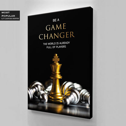 Be A GAME CHANGER Motivational Wall Art, Gold Chess Inspirational Quote Poster, King Move Office Print, Entrepreneur Canvas, Bold Thinking