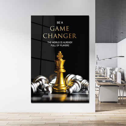 Be A GAME CHANGER Motivational Wall Art, Gold Chess Inspirational Quote Poster, King Move Office Print, Entrepreneur Canvas, Bold Thinking