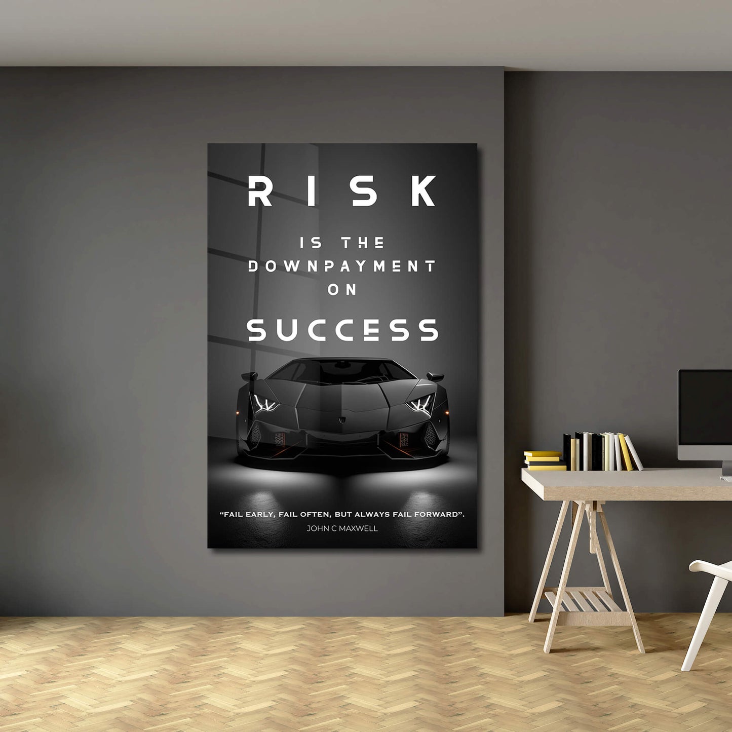 Downpayment on Success Motivational Canvas Print Office Decor Rolls Royce Sign Poster Luxury Car Wall Art Take the Risk to Succeed Quote