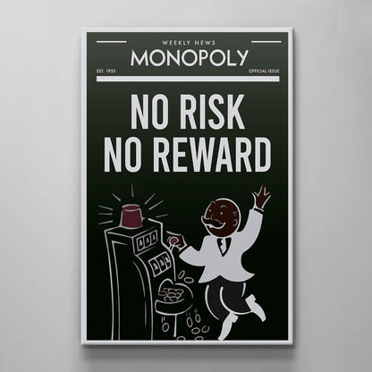 No Risk No Reward Alec Monopoly Wall Art Motivational Poster Inspirational Entrepreneur Print Black and White Uncle Sam Office Canvas