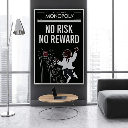 No Risk No Reward Alec Monopoly Wall Art Motivational Poster Inspirational Entrepreneur Print Black and White Uncle Sam Office Canvas