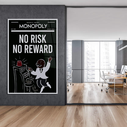 No Risk No Reward Alec Monopoly Wall Art Motivational Poster Inspirational Entrepreneur Print Black and White Uncle Sam Office Canvas