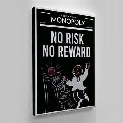 No Risk No Reward Alec Monopoly Wall Art Motivational Poster Inspirational Entrepreneur Print Black and White Uncle Sam Office Canvas